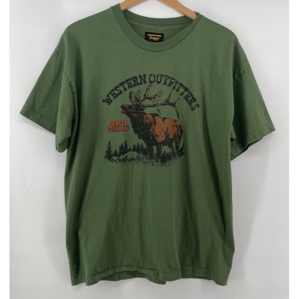 Seager Co‎ Shirt Men XL Green Western Outfitters Elk Hunting Trucker Core Herd